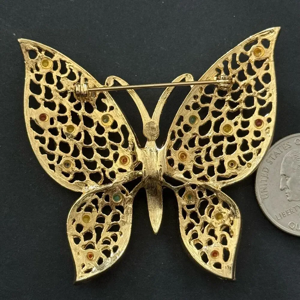Vintage Butterfly Large Statement Brooch Gold Tone Unsigned Estate